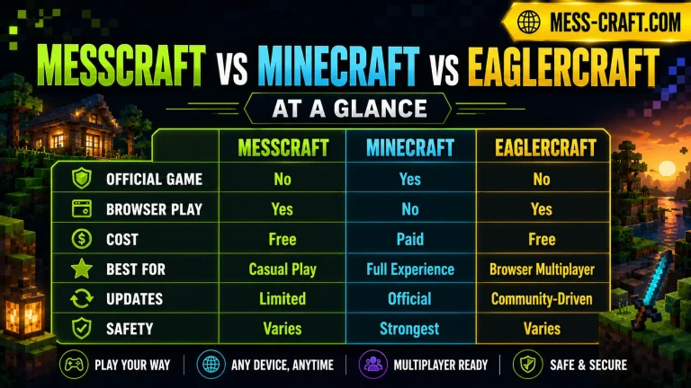 Messcraft vs Minecraft vs Eaglercraft Full Comparison